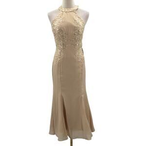 FORMAL 6 S cream lace halter neck mother of bride party gala midi dress NEW B96